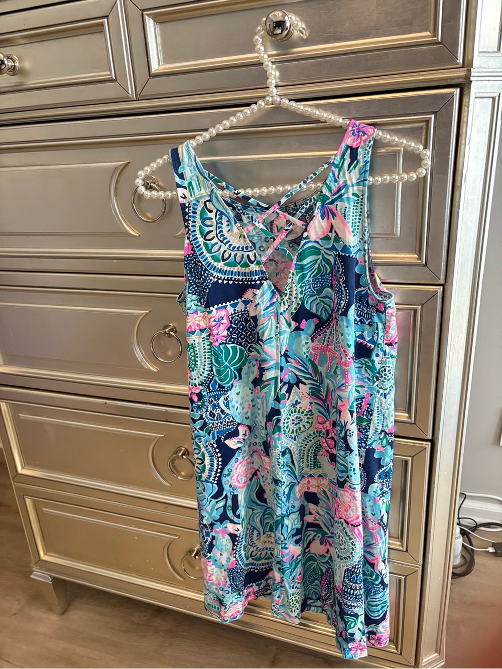 Lilly Pulitzer Navy, Teal & Pink Printed Midi Shift Dress
